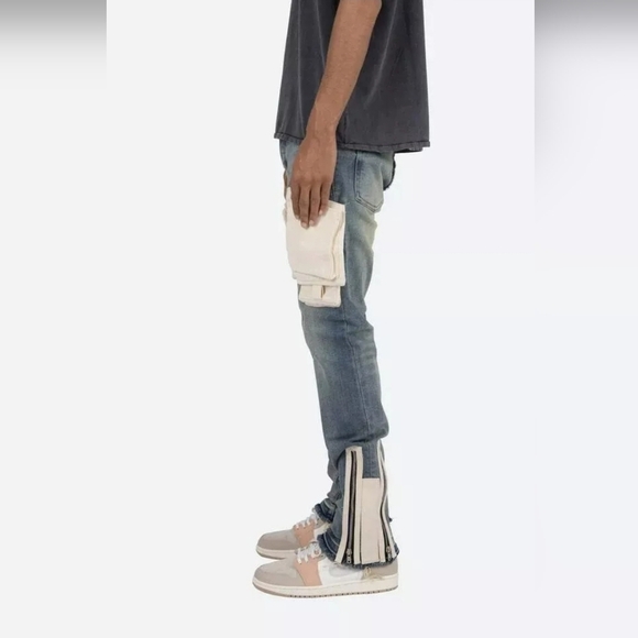 NWT Mnml D115 straight leg cargo pocket zip hem streetwear deconstructed jeans - Picture 3 of 6